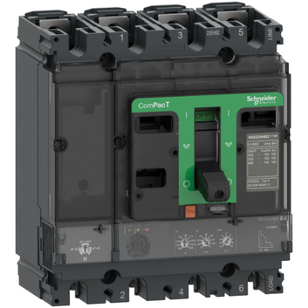 Picture of Circuit breaker, ComPacT NSX100HB2, 100kA/690VAC, 4 poles, MicroLogic 2.2 trip unit 100A