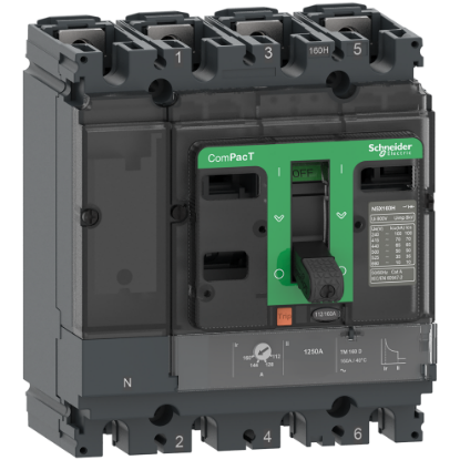 Picture of Circuit breaker, ComPacT NSX100R, 200kA/415VAC, 4 poles 4D (neutral fully protected), TMD trip unit 80A