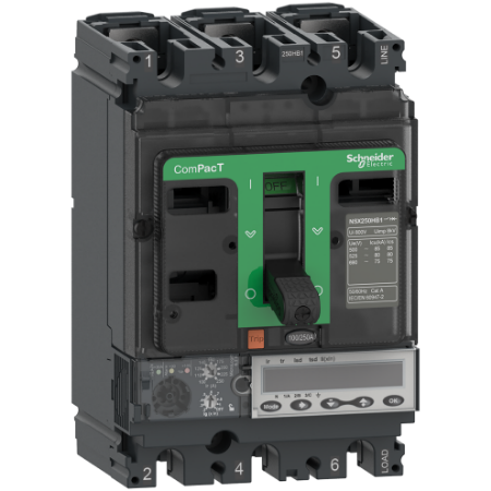 Picture of Circuit breaker, ComPacT NSX100R, 200kA/415VAC, 3 poles, MicroLogic 6.2E trip unit 100A