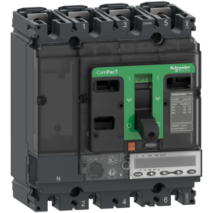Picture of Circuit breaker, ComPacT NSX100HB2, 100kA/690VAC, 4 poles, MicroLogic 5.2E trip unit 100A