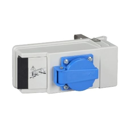 Picture of Connector, Canalis KB, 16A, L+N+PE with phase selection, with fuse NF 8.5x31.5mm and VDE power socket, not wired, DALI
