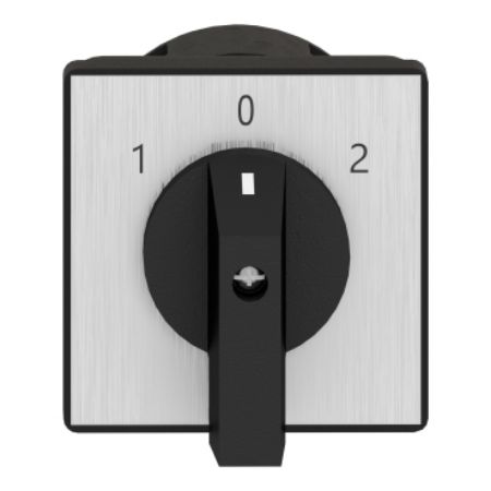 Picture of Complete cam switch, Harmony K1, K2, cam reversing switch, front mounting, plastic, 3 poles, position 0, 60degrees, 32A, 64x64mm, marked 1 0 2