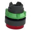 Picture of Harmony XB5, Head for illuminated push button, plastic, red projecting, 22mm, universal LED, spring return, plain lens