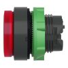 Picture of Harmony XB5, Head for illuminated push button, plastic, red projecting, 22mm, universal LED, spring return, plain lens
