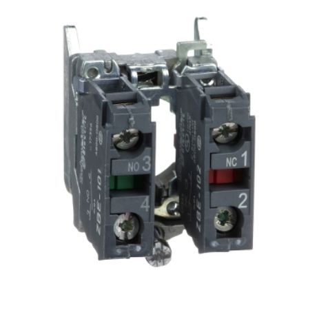 Picture of Harmony XB4, Single contact block with body fixing collar, metal, screw clamp terminal, 1NO+1NC