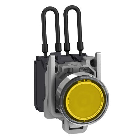 Picture of Push-to-test pilot light, Harmony XB4, metal, amber, universal LED, screw clamp terminals, 110...120V