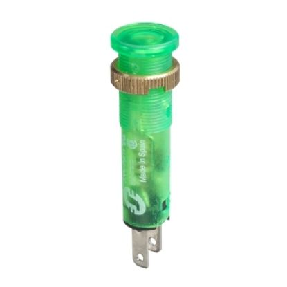 Picture of LED pilot light with integral lens cap, Harmony XVL, green, 8mm, IP40/IP65, covered LED, faston connectors, 12V, faston