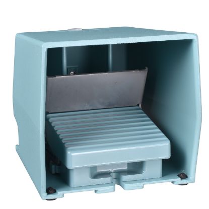 Picture of Single foot switch, Harmony XPE, metal, blue, with cover, trigger mechanism, 1 step, 2 contacts 1NC+NO, IP66