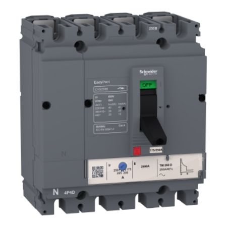 Picture of circuit breaker EasyPact CVS100B, 25kA at 415VAC, 100A TMD trip unit, 4P 3d