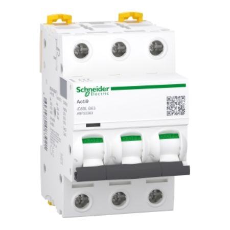 Picture of Miniature circuit breaker (MCB), Acti9 iC60L, 3P, 63A, B curve, 15kA (IEC/EN 60947-2)