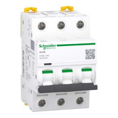 Picture of Miniature circuit breaker (MCB), Acti9 iC60L, 3P, 40A, C curve, 15000A (IEC/EN 60898-1), 20kA (IEC/EN 60947-2)