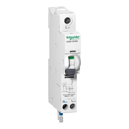 Picture of Acti9, Residual current breaker with overcurrent protection (RCBO), Acti9 iC60H RCBO, 1P + Ns, 10A, 100mA, A type, 10000A