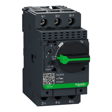 Picture of TeSys Deca, Motor circuit breaker, TeSys Deca, 3P, 2.5 to 4A, thermal magnetic, screw clamp terminals, rotary handle