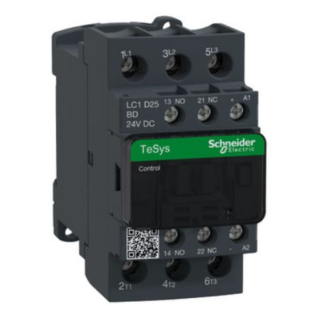 Picture of TeSys D, Contactor, 3P(3 NO), AC-3/AC-3e, 0 to 440V, 25A, 24VDC coil