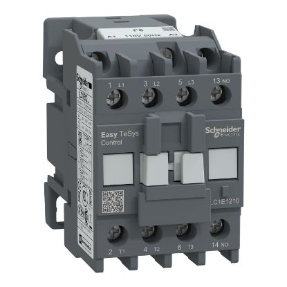 Picture of Contactor,Easy TeSys Control,LC1E,3P(3NO),AC-3,<=440V,12A,110V AC coil,50Hz,1NO auxiliary contact