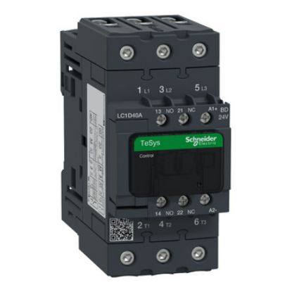 Picture of TeSys; TeSys Deca, Contactor, 3P(3 NO), AC-3/AC-3e, 0 to 440V, 40A, 24VDC standard coil