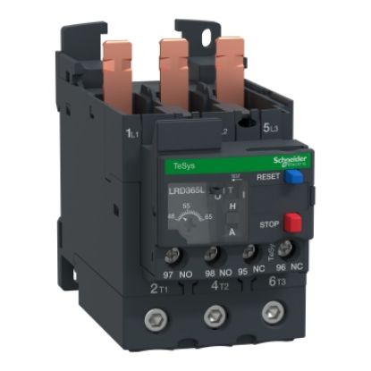 Picture of Thermal overload relay, TeSys Deca, 690VAC, 48 to 65A, 1NO+1NC, class 20, for D40A to D65A, EverLink BTR screw