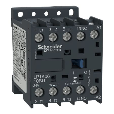 Picture of Contactor, TeSys K, 3P, AC-3/AC-3e, 440V, 12A, 1NO aux, 24V DC coil,screw clamps