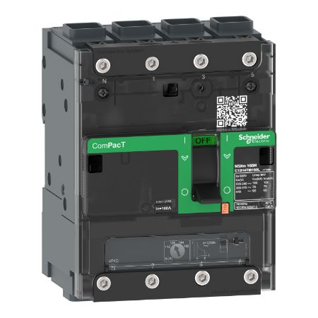Picture of Circuit breaker, ComPacT NSXm 160E, 16kA/415VAC, 4 poles 4D (neutral fully protected), TMD trip unit 80A, EverLink lugs