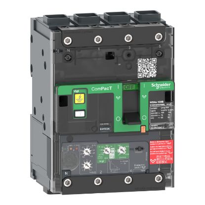 Picture of Circuit breaker, ComPacT NSXm 160F, 36kA/415VAC, 4 poles, MicroLogic 4.1 trip unit 100A, EverLink lugs