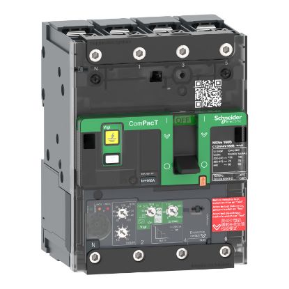Picture of Circuit breaker, ComPacT NSXm 63N, 50kA/415VAC, 4 poles, MicroLogic 4.1 trip unit 25A, lugs/busbars