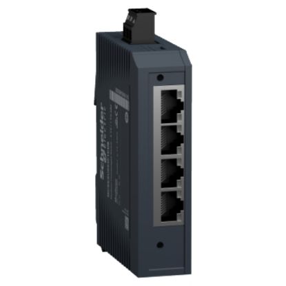 Picture of network switch, Modicon networking, standard unmanaged, 4 ports for copper with 1 port for multimode fiber optic
