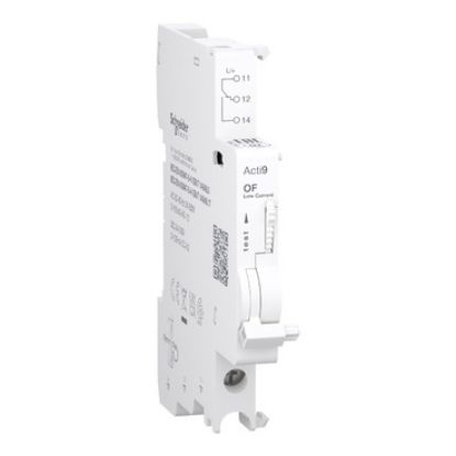 Picture of Auxiliary contact, Acti9 A9N, OF, 1 C/O, 2mA to 100mA, 24VAC to 250VAC, 24VDC to 220VDC, bottom connection