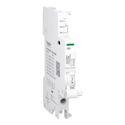 Picture of Auxiliary contact, Acti9 A9A, iSD, 1 C/O, 100mA to 6A, 24VAC to 415VAC, 24VDC to 130VDC, bottom connection