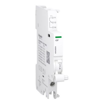 Picture of Auxiliary contact, Acti9 A9A, iOF, 1 C/O, 100mA to 6A, 24VAC to 415VAC, 24-130 VDC, bottom connection