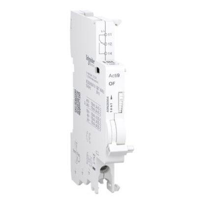 Picture of Auxiliary contact, Acti9 A9N, OF, 1 C/O, 100mA to 6A, 24VAC to 415VAC, 24VDC to 130VDC, bottom connection