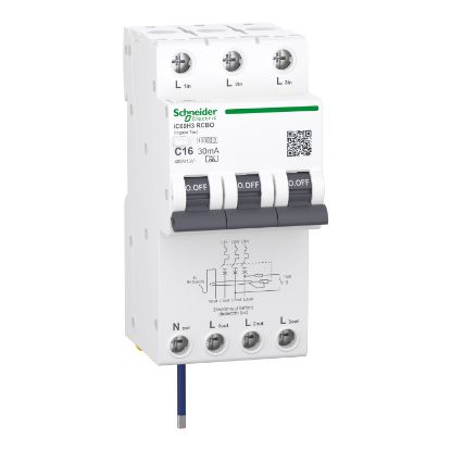 Picture of Residual current breaker with overcurrent protection (RCBO), Acti9 iC60H3, 3P+Ns, C Curve, 16A, 30mA, A type, 10000A