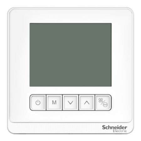 Picture of Thermostat, Spacelogic, fan coil on/off, networking, LCD 5 Button, 4P, 3 fan, modbus, 240V, white