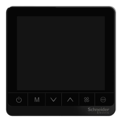 Picture of Thermostat, Spacelogic, fan coil on/off, networking, touchscreen, 4P, 3 fan, modbus, external sensor, 240V, black