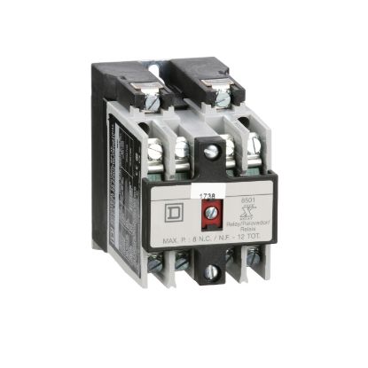 Picture of Relay, Harmony 8501X, machine tool, coil, screw clamp terminals, 10A resistive at 600V AC, 110/120V AC 50/60Hz, 4NO