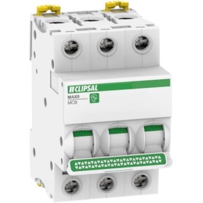 Picture of Clipsal MAX9, Miniature Circuit-Breaker (MCB), 3P, 10A, C Curve, 6000A, 415V, Distribution